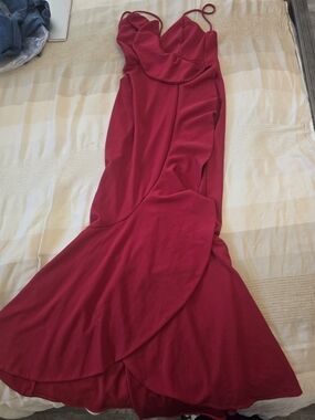 Fashion Nova Red Asymmetrical Slip Dress